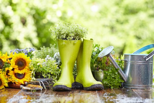 Experienced gardening team working on landscape design
